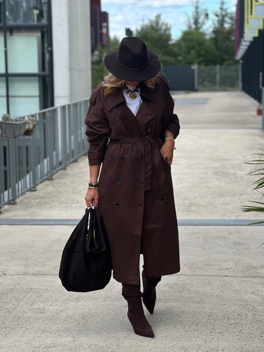 Trench long daim fluide Choco w24759