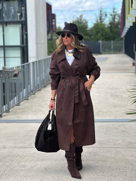 Trench long daim fluide Choco w24759