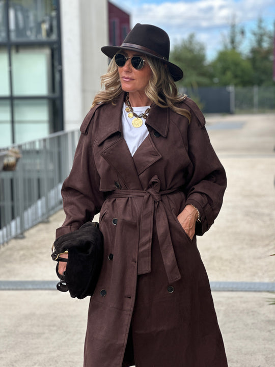 Trench long daim fluide Choco w24759
