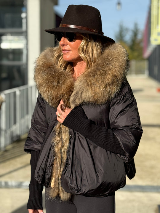 Doudoune court capuche renard