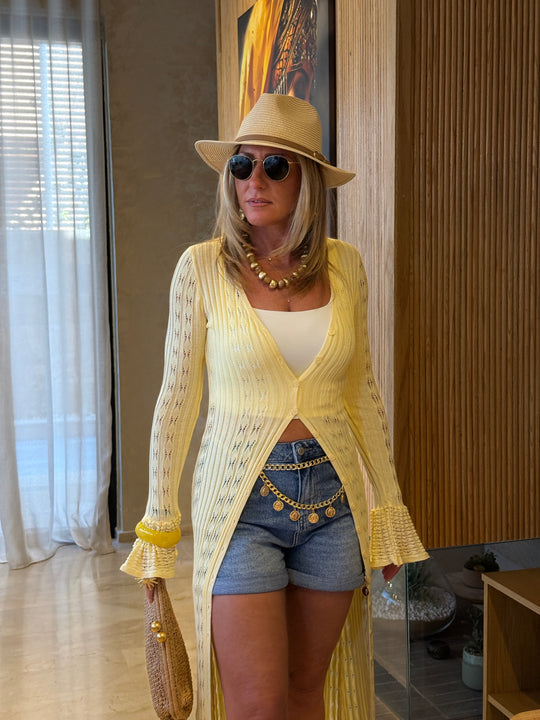 Robe gilet longue tricote jaune M5106