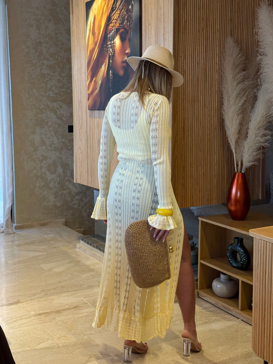 Robe gilet longue tricote jaune M5106