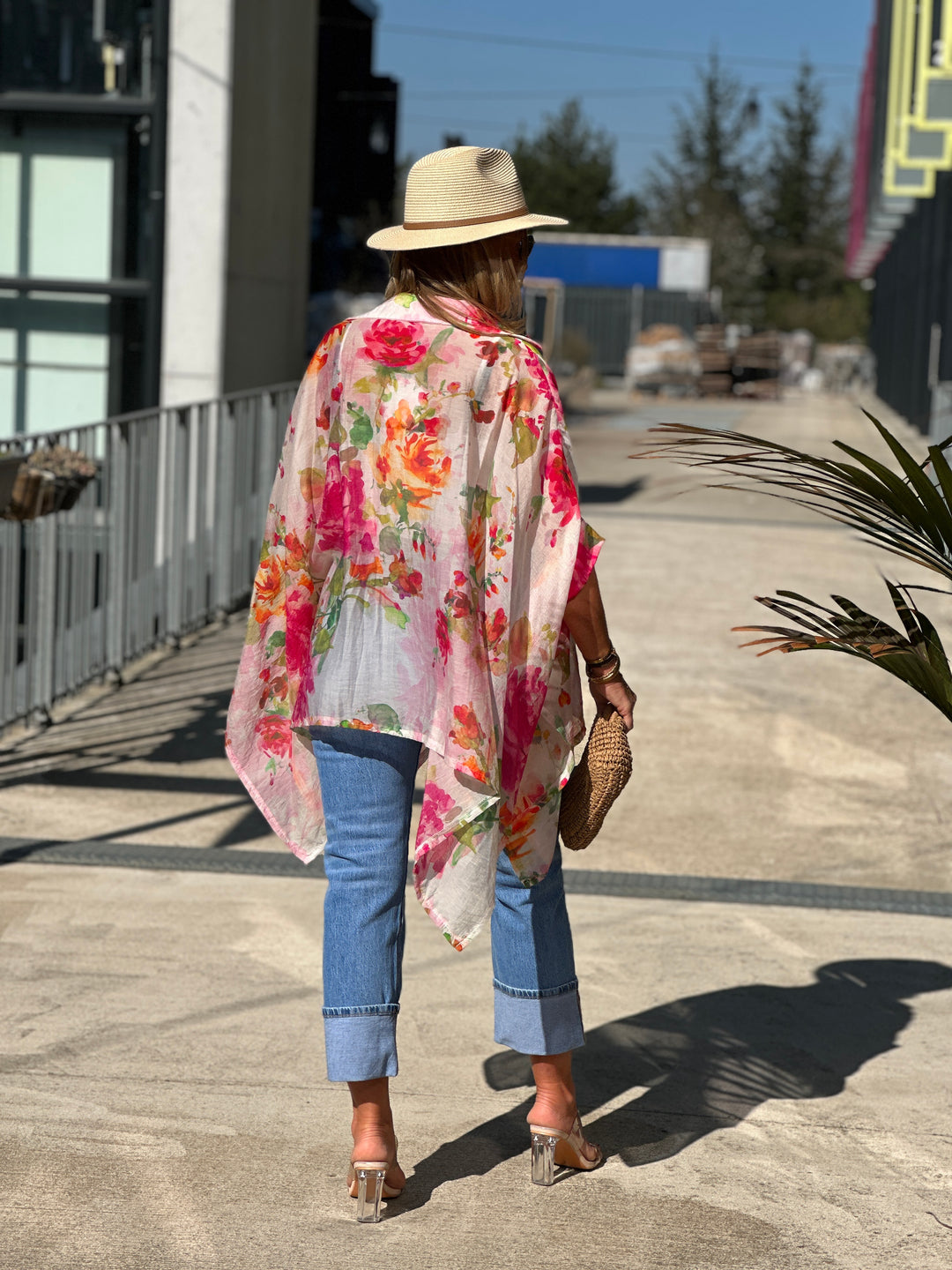 Chemise imprimée fleuri rose/orange