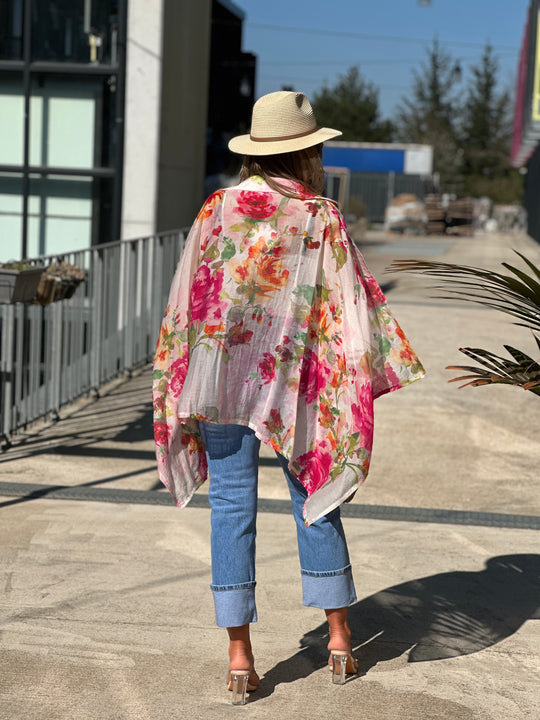 Chemise imprimée fleuri rose/orange