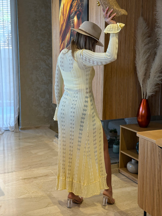 Robe gilet longue tricote jaune M5106