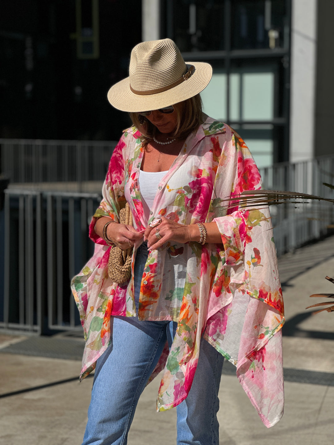 Chemise imprimée fleuri rose/orange