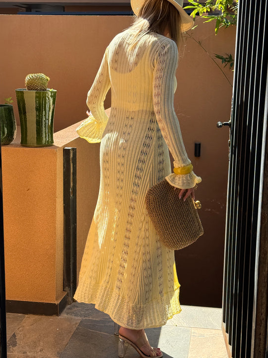 Robe gilet longue tricote jaune M5106