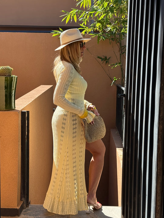 Robe gilet longue tricote jaune M5106