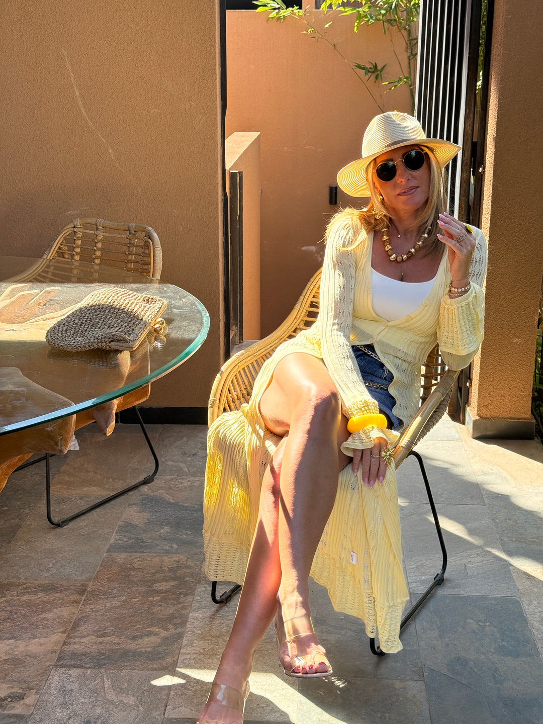 Robe gilet longue tricote jaune M5106