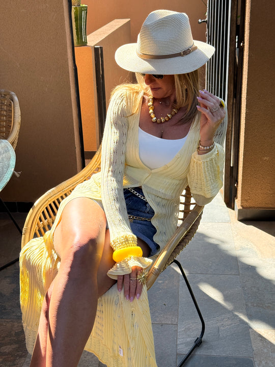 Robe gilet longue tricote jaune M5106