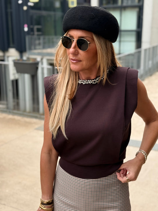 Pull maille épaulette aux strass 6878 Choco