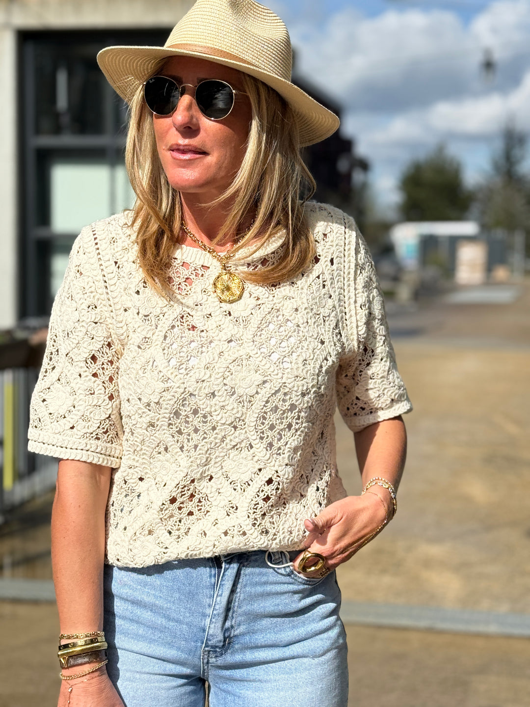 Top crochet beige Di115