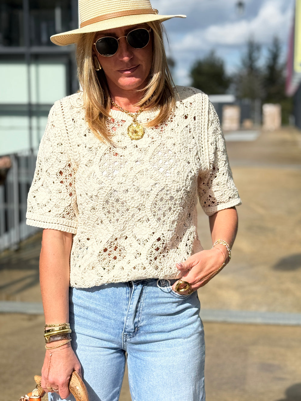 Top crochet beige Di115