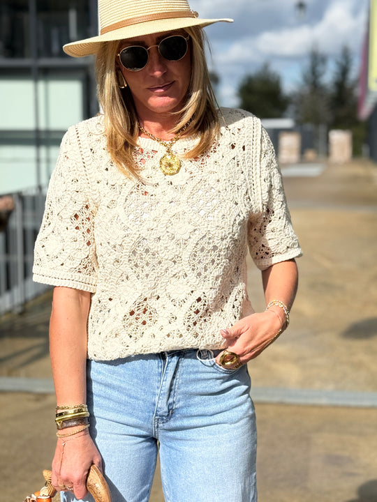 Top crochet beige Di115