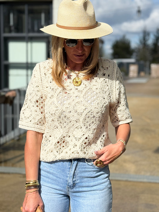Top crochet beige Di115