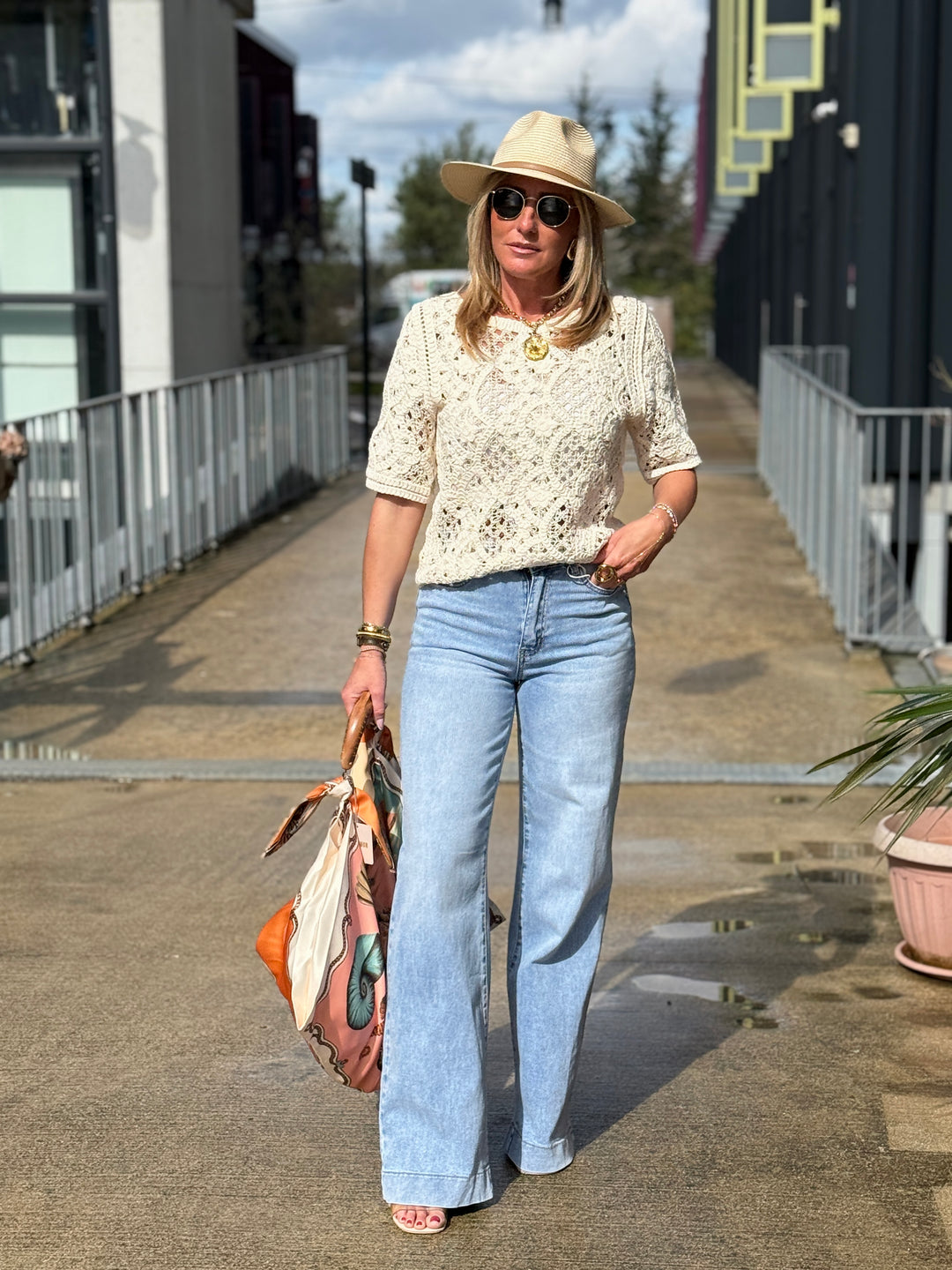 Top crochet beige Di115