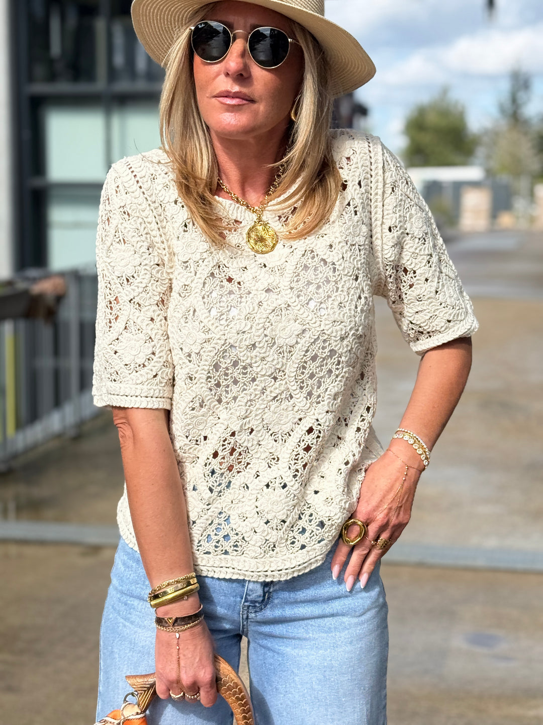 Top crochet beige Di115