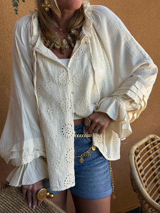 Blouse écru avec volants 15079 (PRECOMMANDE)