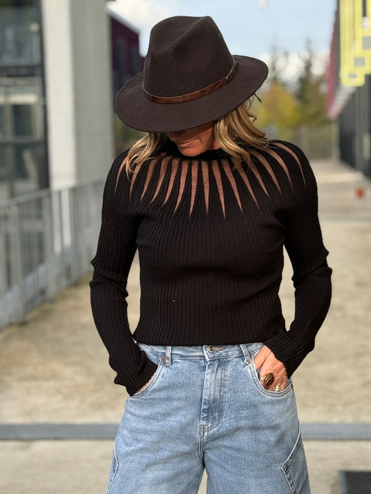 Pull maille col voile Noir 1917