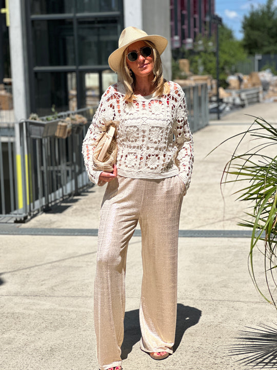 Pull crochet écru fleur 113