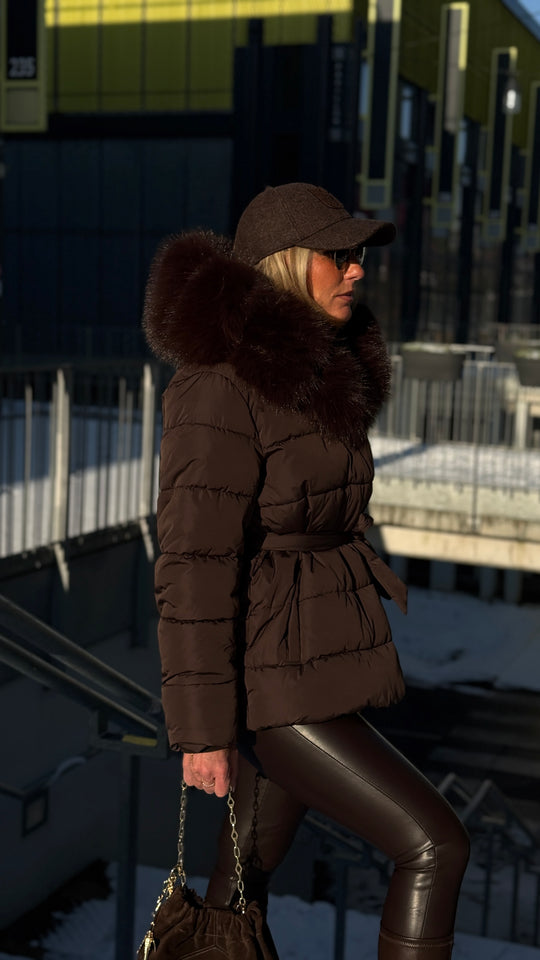 doudoune choco grand col fourrure w5006