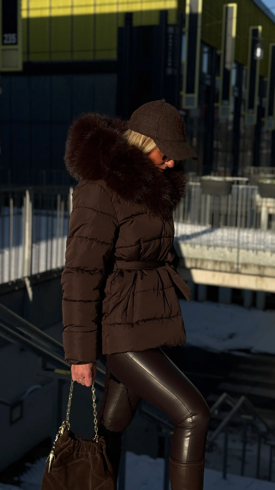 doudoune choco grand col fourrure w5006