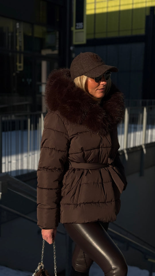 doudoune choco grand col fourrure w5006