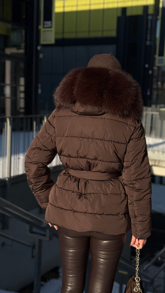 doudoune choco grand col fourrure w5006