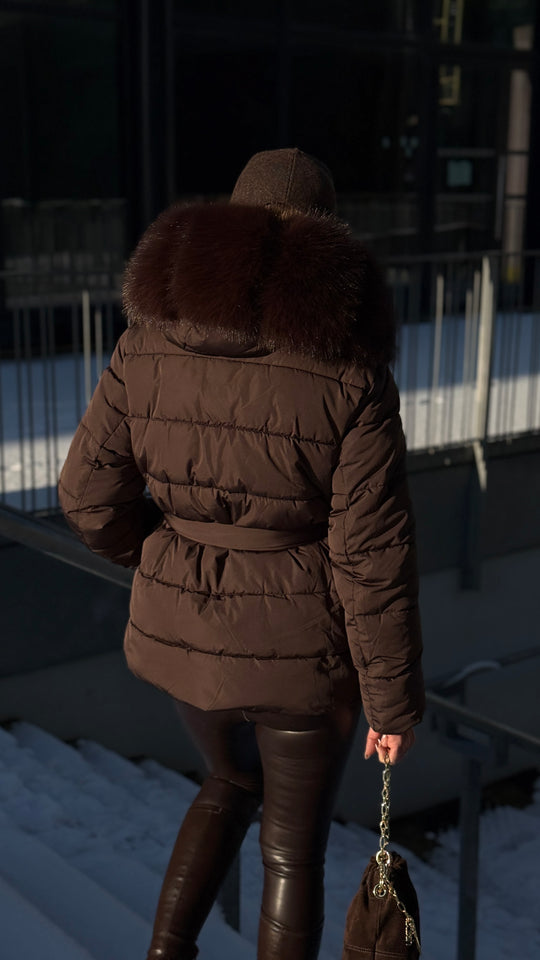 doudoune choco grand col fourrure w5006