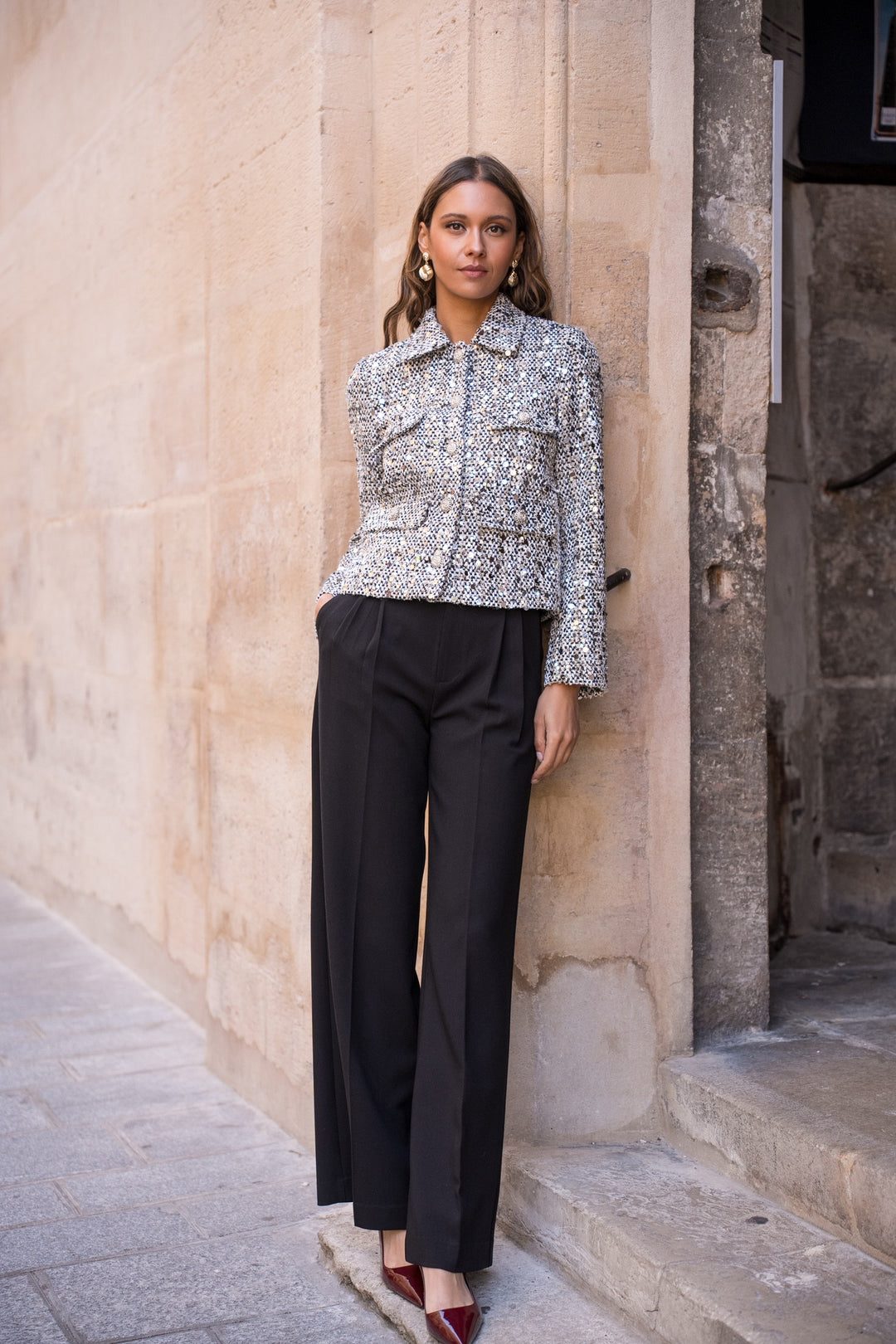 Veste à sequin noir argenté 2527