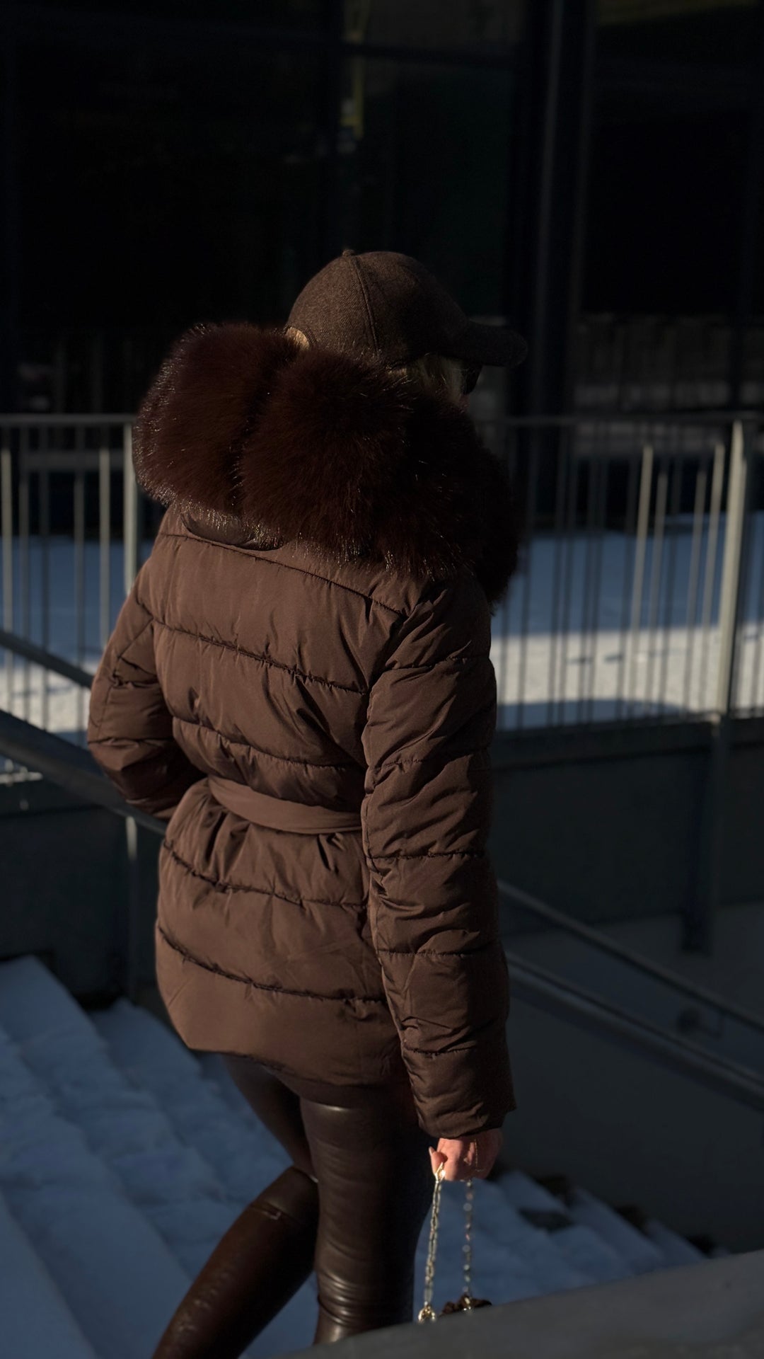 doudoune choco grand col fourrure w5006