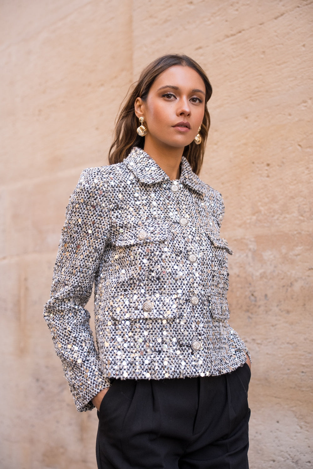 Veste à sequin noir argenté 2527
