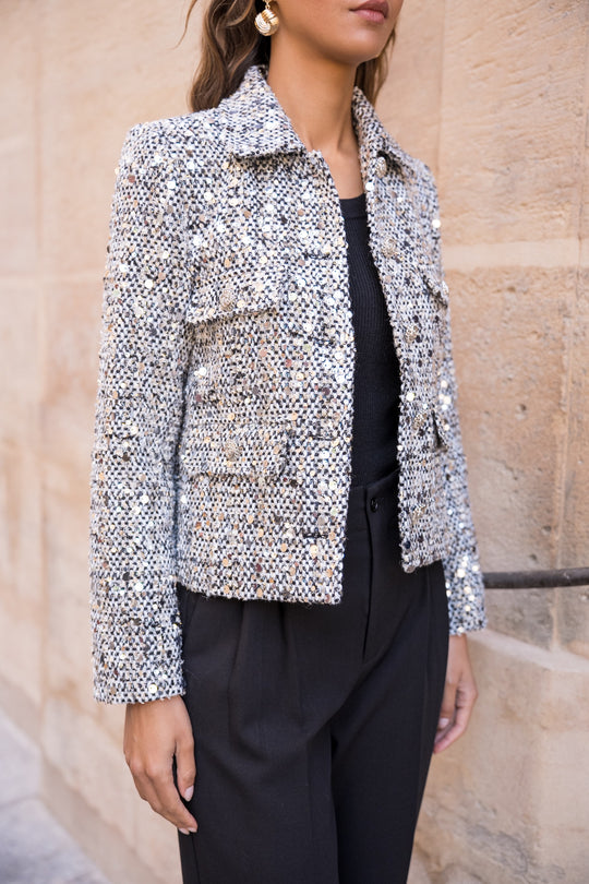 Veste à sequin noir argenté 2527