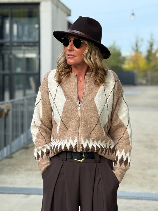 Pull arlequin zip Camel 381299