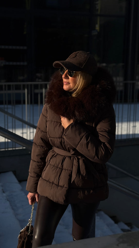 doudoune choco grand col fourrure w5006