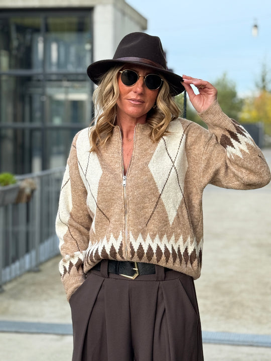 Pull arlequin zip Camel 381299