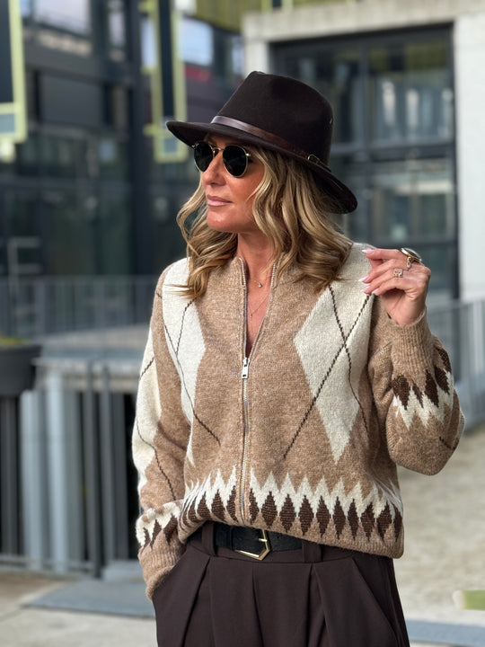 Pull arlequin zip Camel 381299