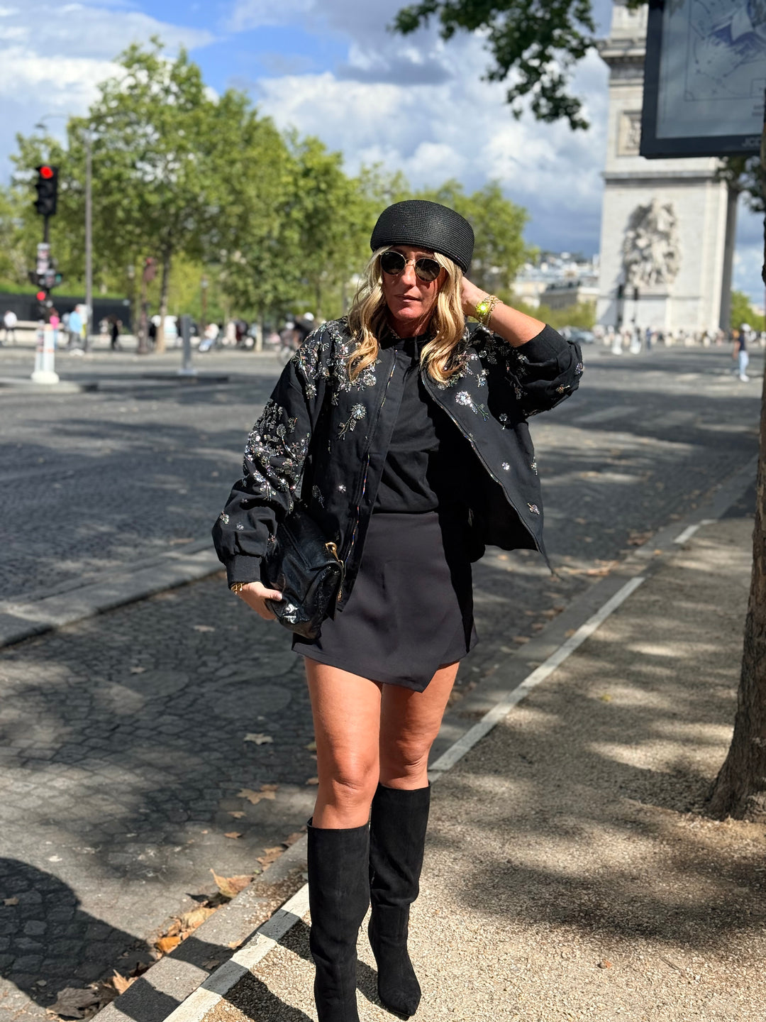 Bomber brodes strass Noir HQ001