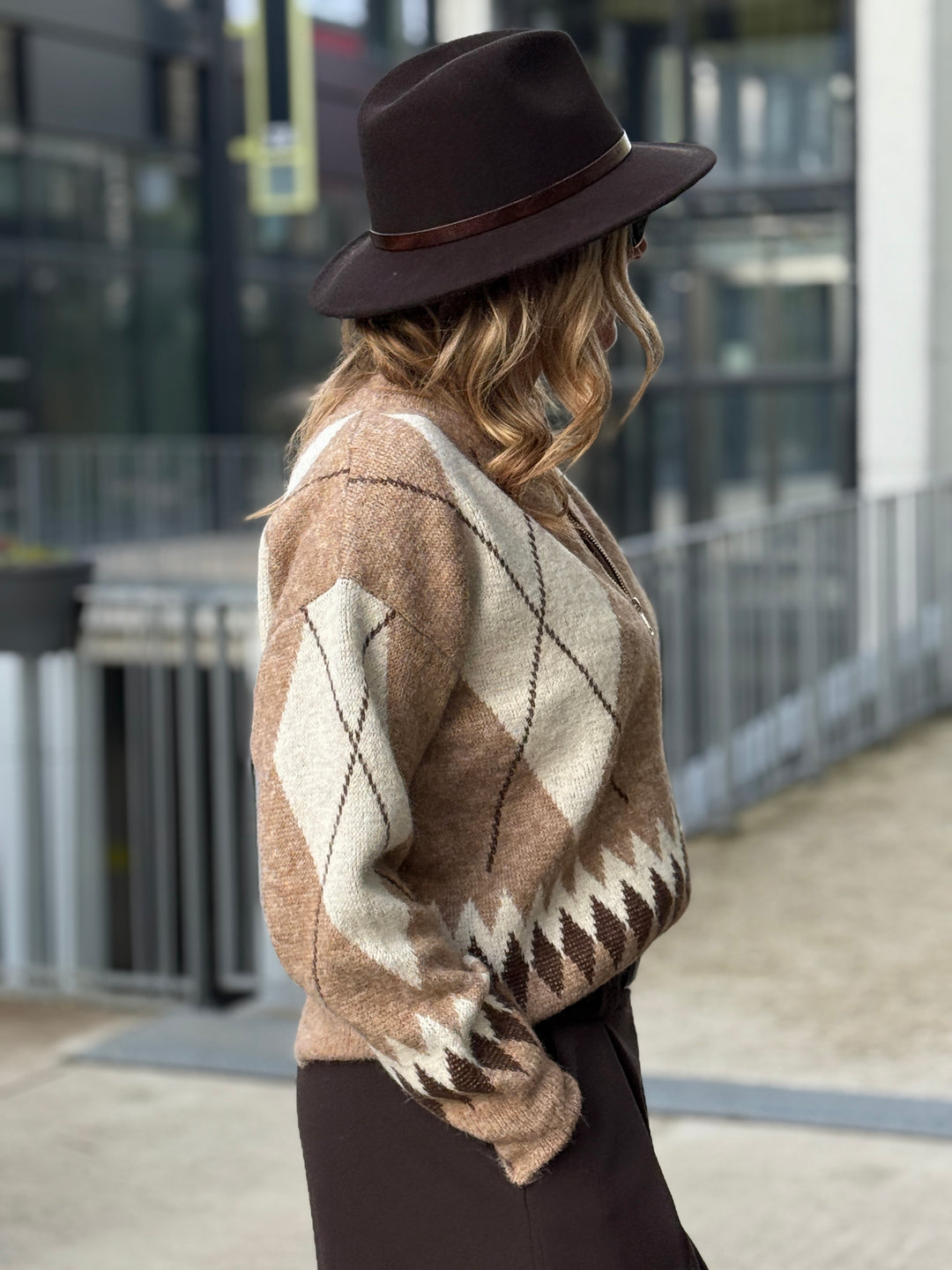 Pull arlequin zip Camel 381299