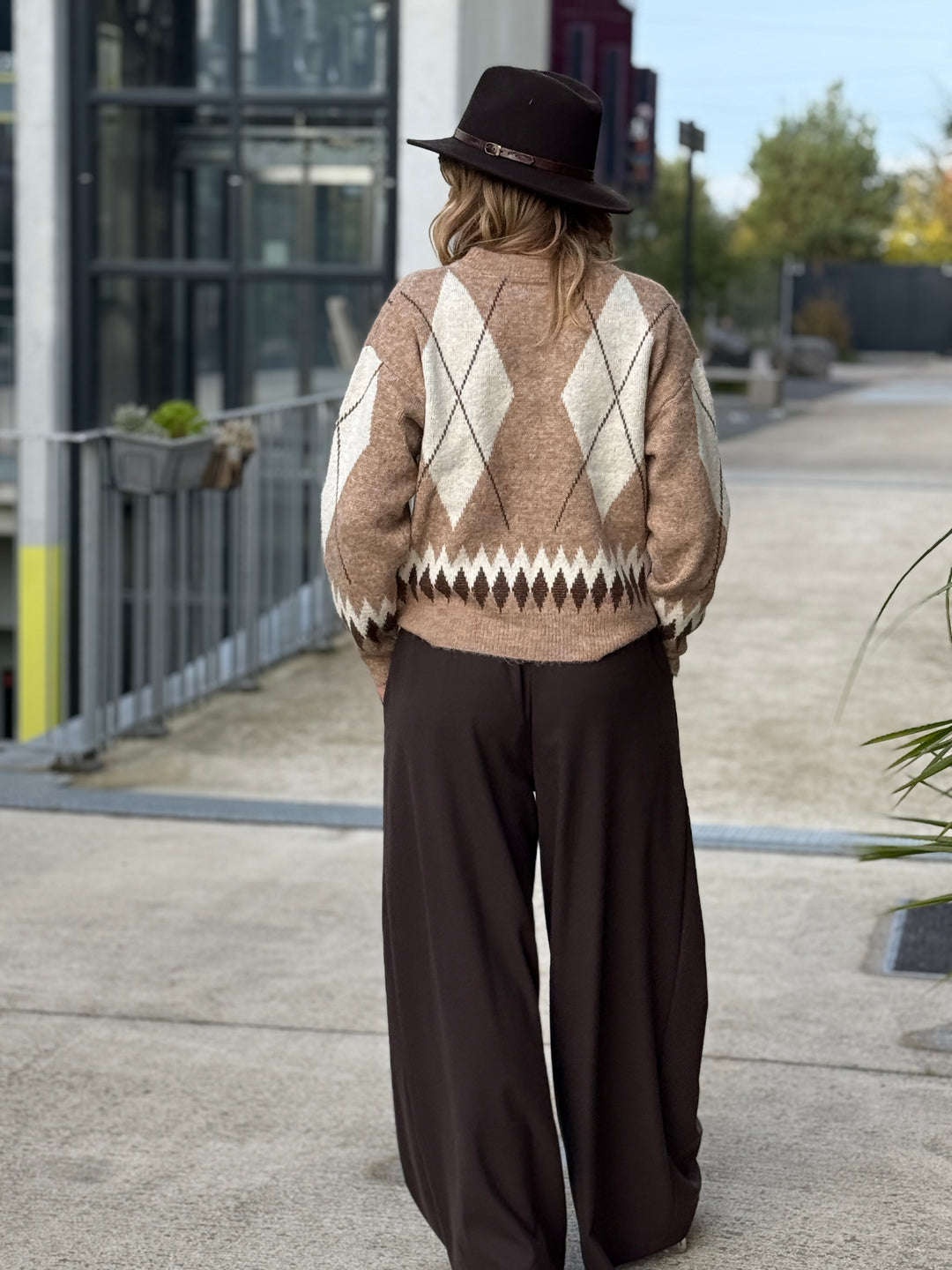 Pull arlequin zip Camel 381299