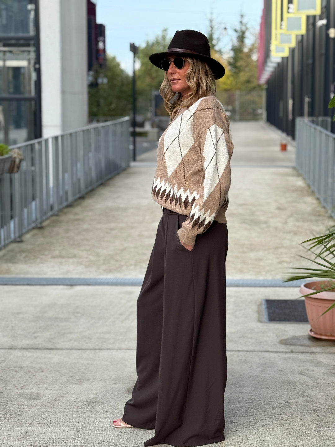 Pull arlequin zip Camel 381299