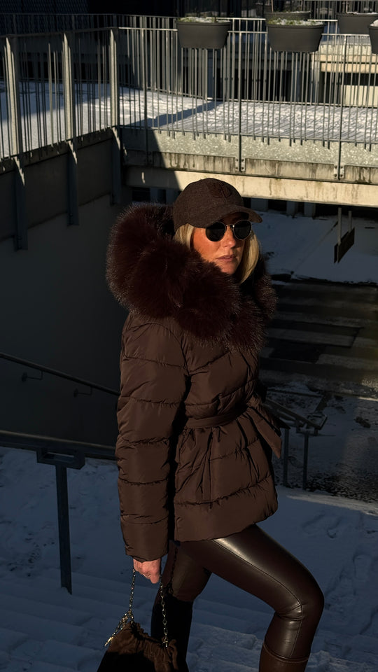 doudoune choco grand col fourrure w5006