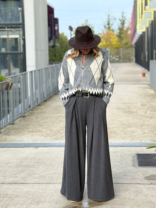 Pull arlequin zip gris 381299