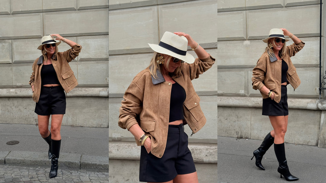 Veste effet daim col simili cuir Camel 5680
