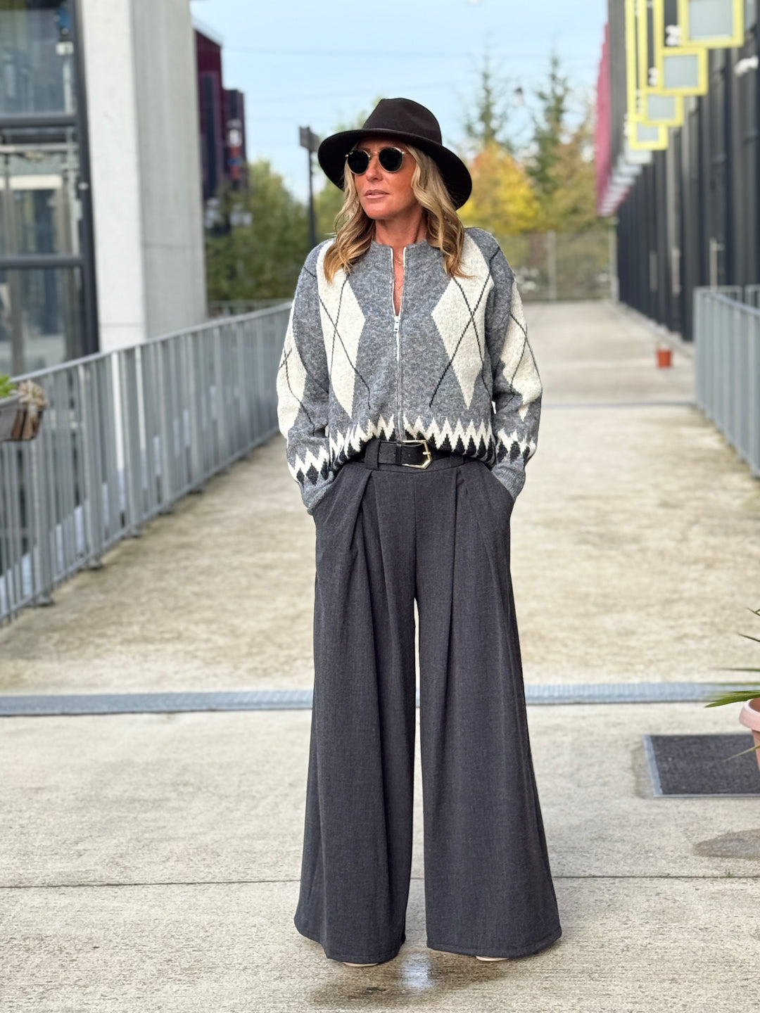 Pull arlequin zip gris 381299