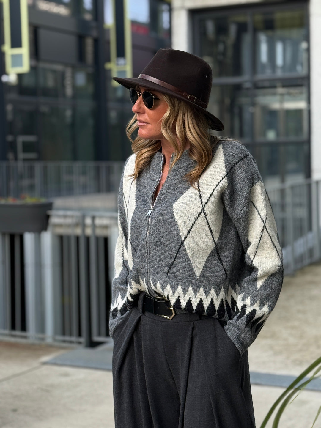 Pull arlequin zip gris 381299