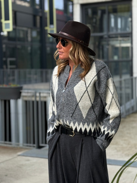 Pull arlequin zip gris 381299