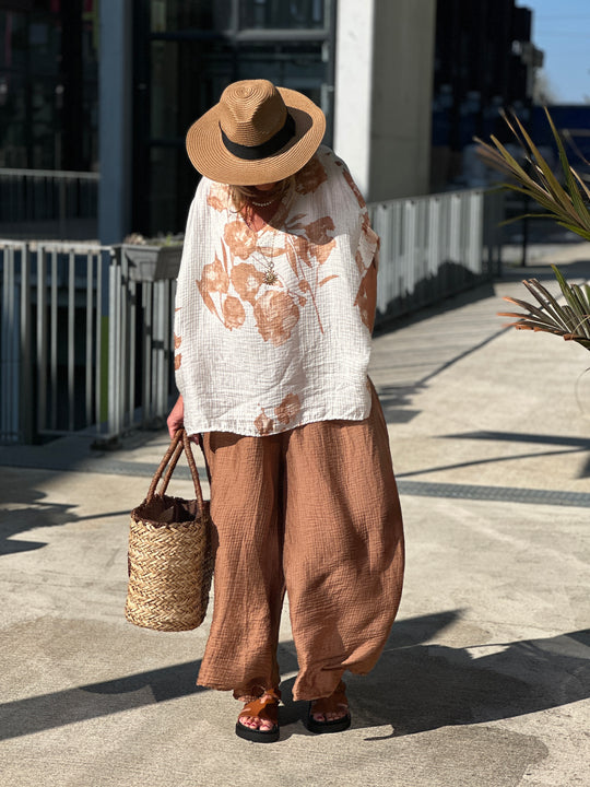 Pantalon tencel fluide camel 50162