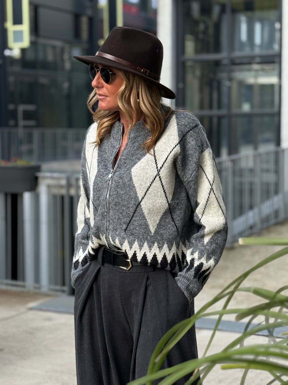 Pull arlequin zip gris 381299