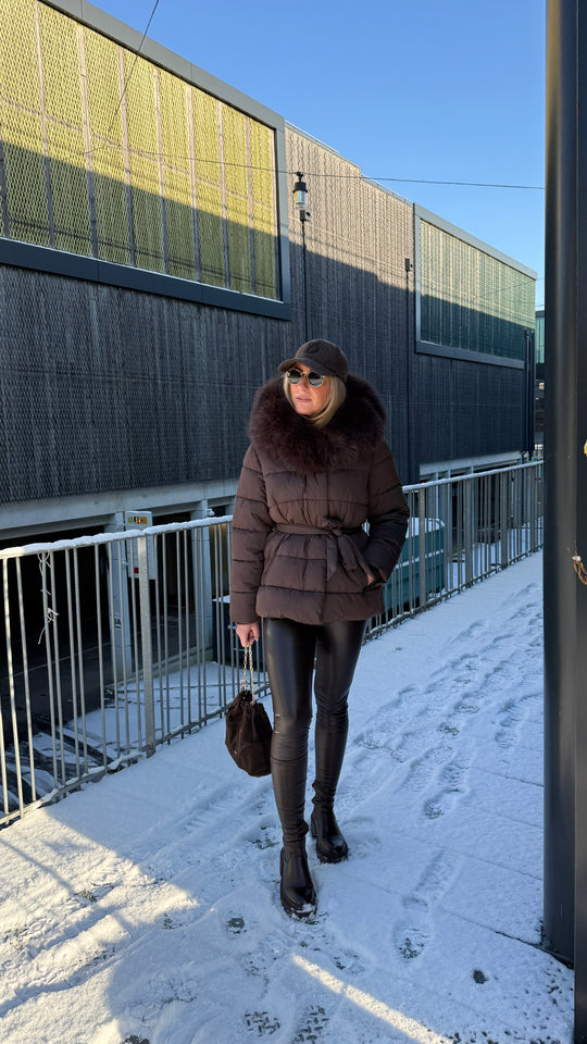 doudoune choco grand col fourrure w5006